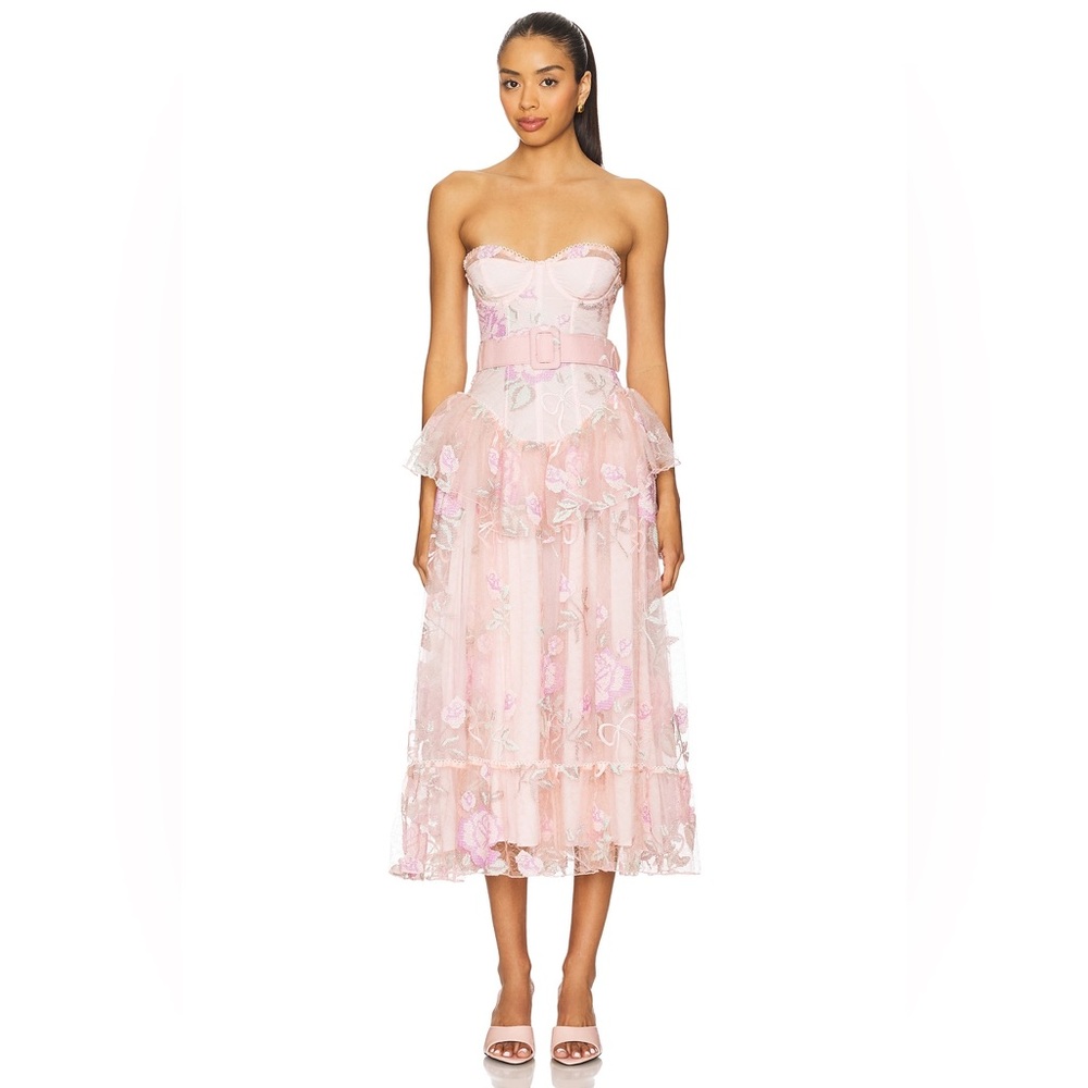 FOR LOVE & LEMONS Emmeline Embroidery Ruffle Midi Dress Size XS NWT - Picture 4 of 8